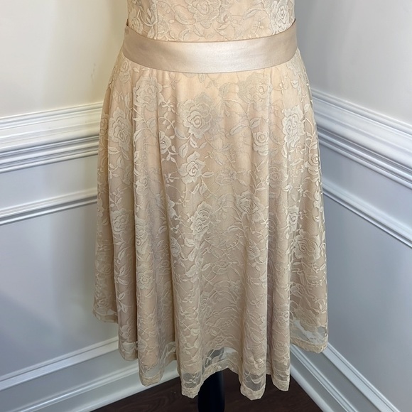 Dressy Star Sleeveless Lace Floral Print A Line Dress Tan Size Small - Picture 8 of 15